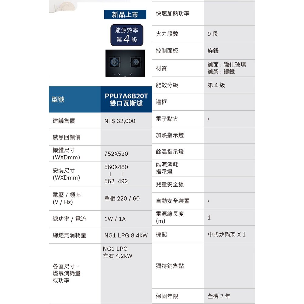 BOSCH 博世 PPU7A6B20T 瓦斯爐 75cm 天然瓦斯用-圖片-7
