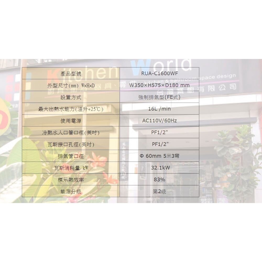 林內牌強排熱水器 RUA-C1600WF 16L 數位恆溫 RUA-1600 限定區域送基本安裝-圖片-6