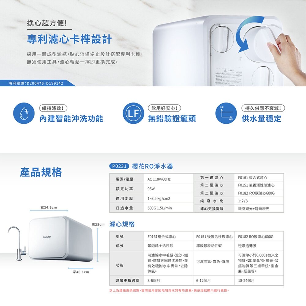 【免運費】 高雄 櫻花牌 F0194 RO 淨水器 專用濾心組7支入(P0231二年份)-圖片-4