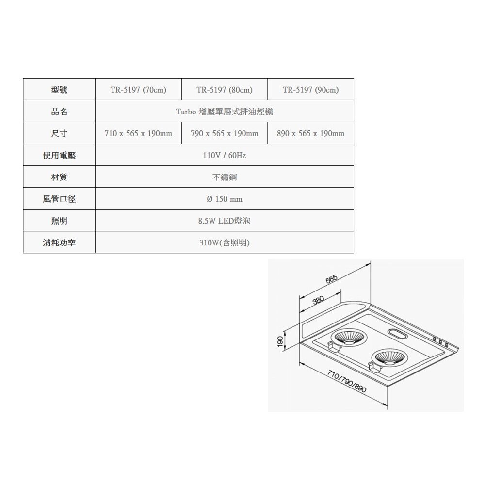 高雄 莊頭北 TR-5197 Turbo 增壓 單層式 排油煙機 90CM 抽油煙機 限定區域送基本安裝-圖片-4
