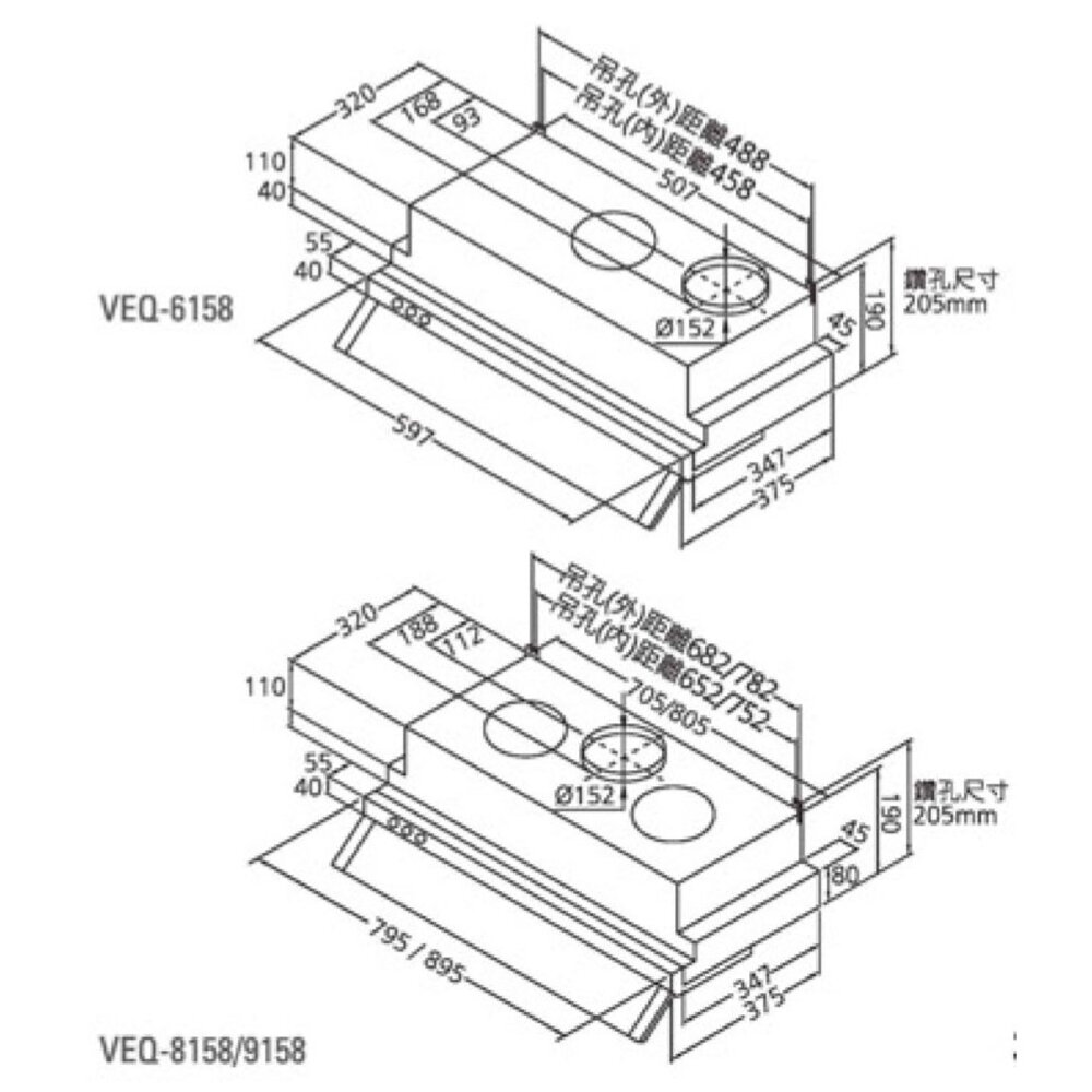 高雄 豪山牌 VEQ-9158P 隱藏式 ☆ VEQ-9158 排油煙機-圖片-2