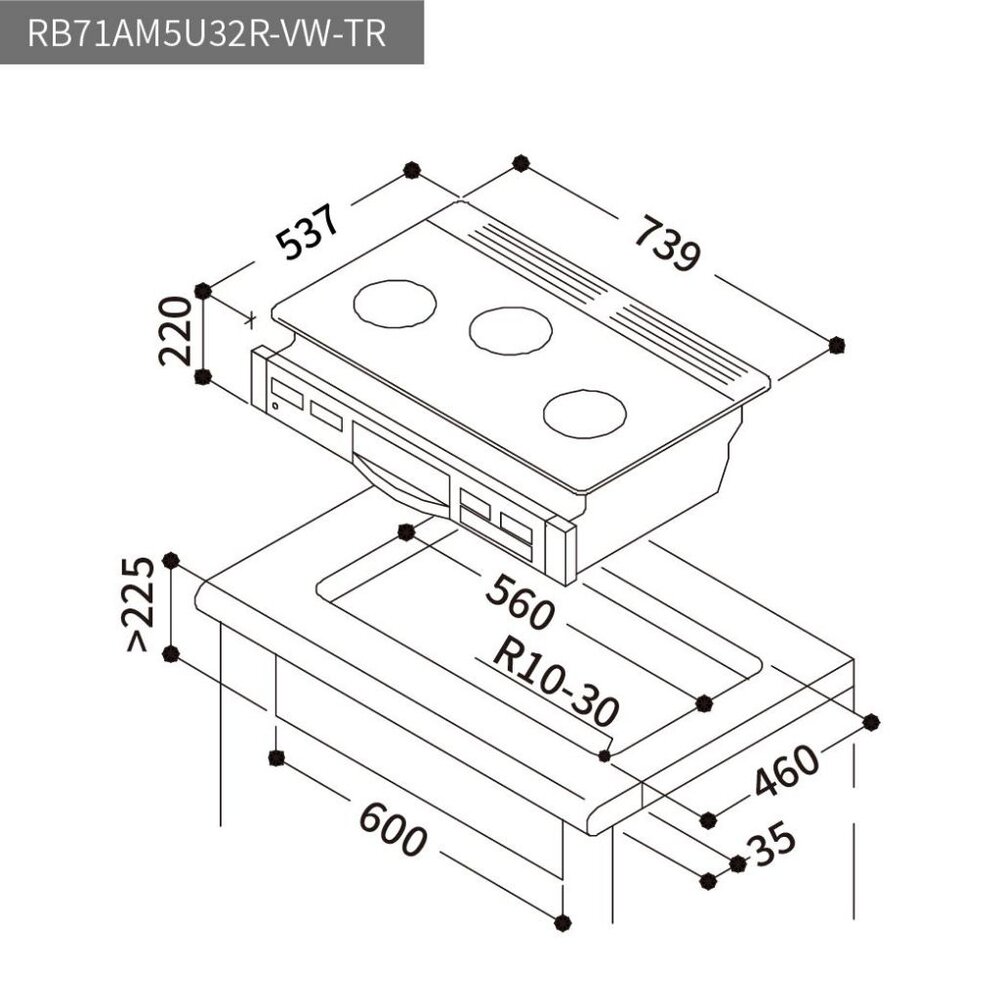 林內牌 RB71AM5U32R-VW-TR 爐連烤防漏玻璃三口爐 感溫系列 爐連烤-圖片-3