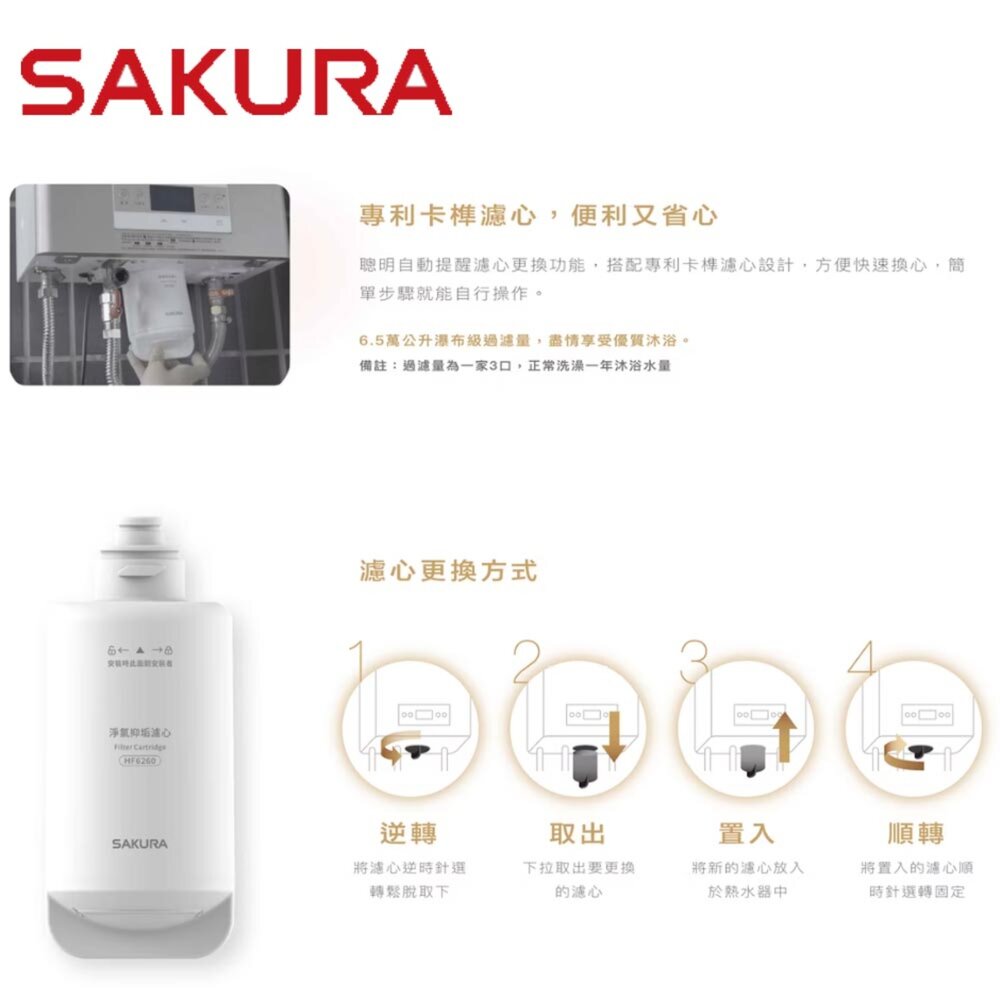 【免運費】 高雄 櫻花牌 HF6260 淨氯抑垢濾心 DH1683 美膚熱水器專用-圖片-4