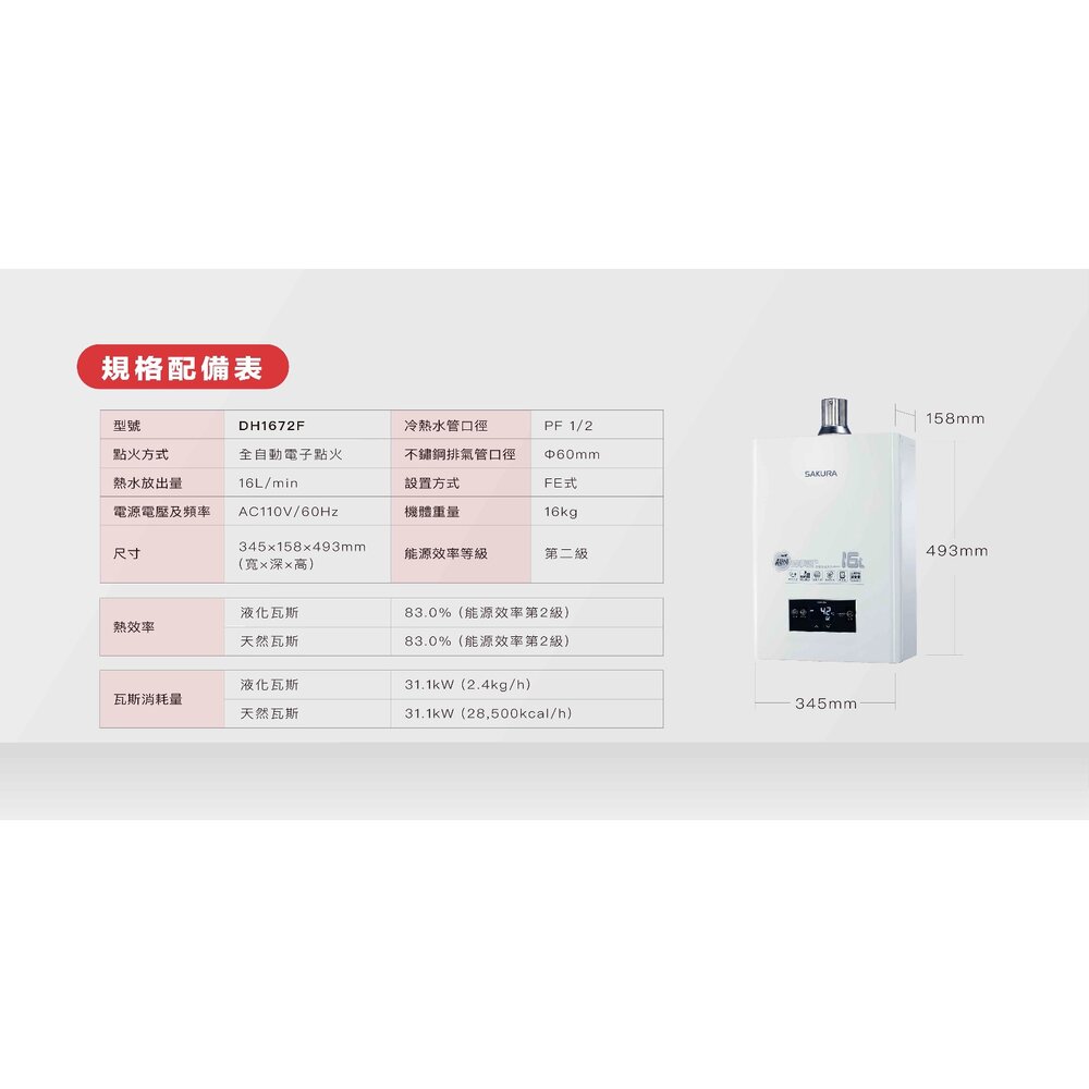 櫻花牌 DH1672F 四季溫 自動調溫 智慧水量 智能恆溫 熱水器 限定區域送基本安裝-圖片-5