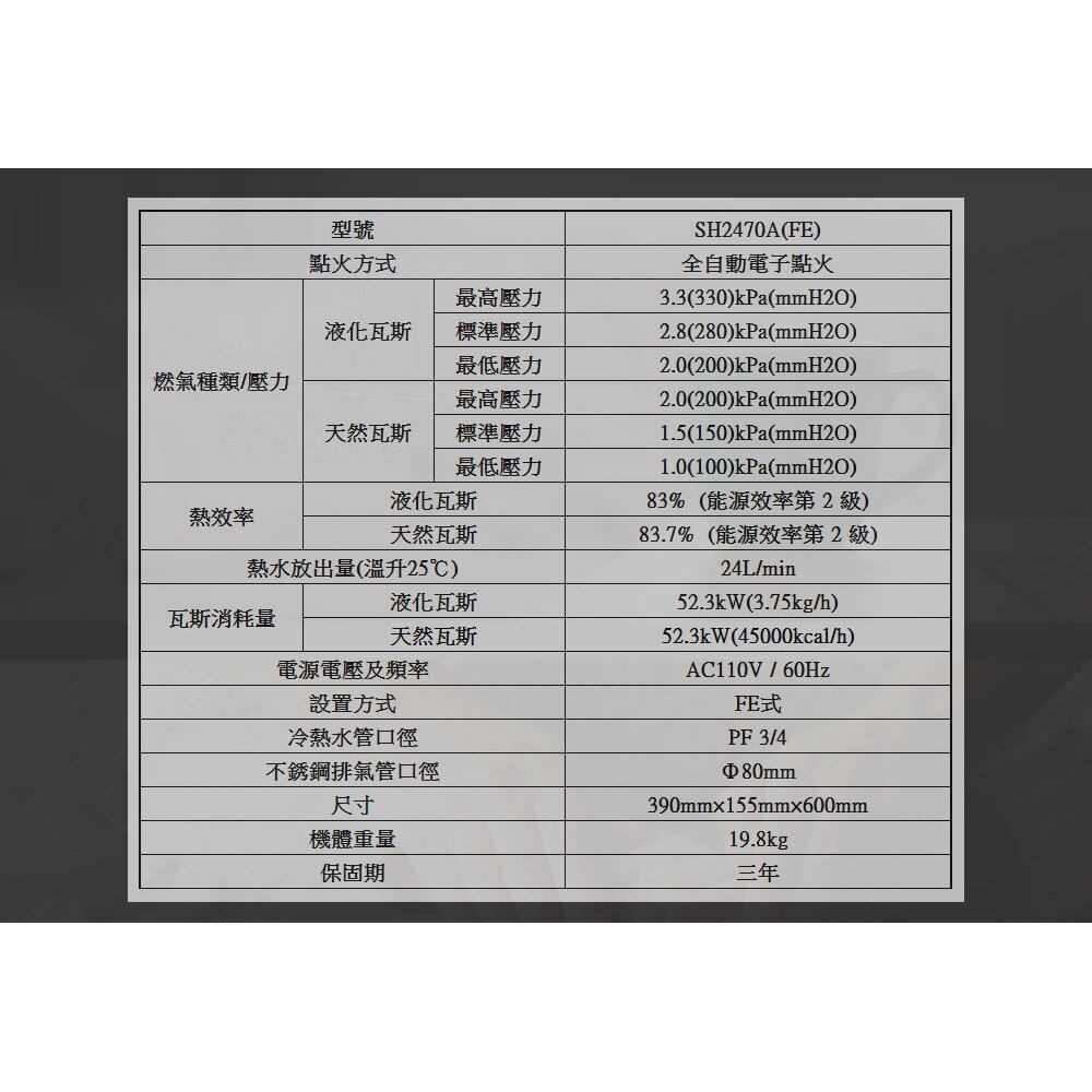 【免運費】 高雄 櫻花牌 SH2470A 24L 環保減排 智能恆溫 熱水器 2470 限定區域送基本安裝-圖片-5