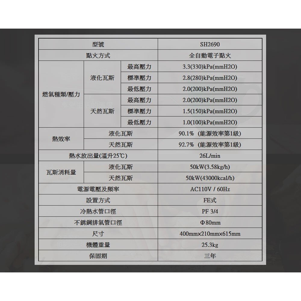 【免運費】 高雄 櫻花牌 SH2690 26L 冷凝高效 智能恆溫 熱水器 限定區域送基本安裝-圖片-5