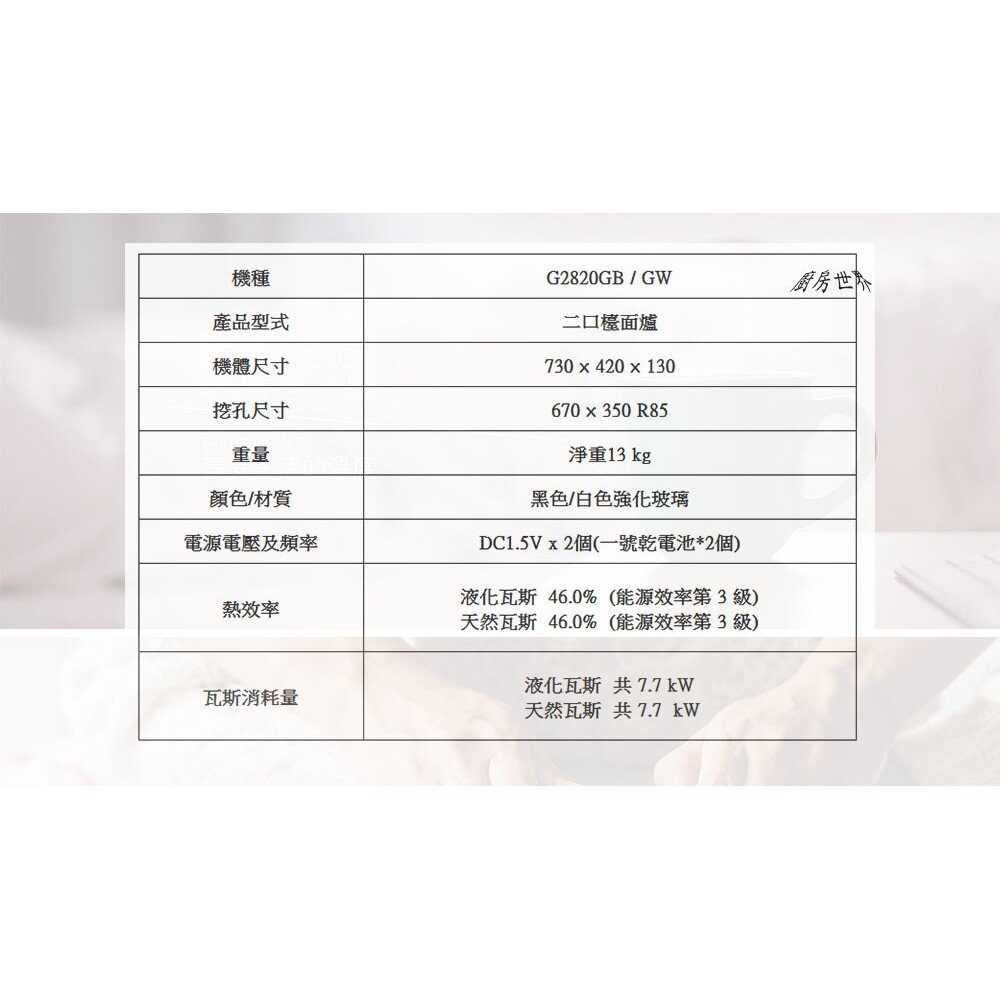 【免運費】 櫻花牌 G2820G G2820GB 防乾燒節能檯面爐 瓦斯爐 G2820 限定區域送基本安裝-圖片-6