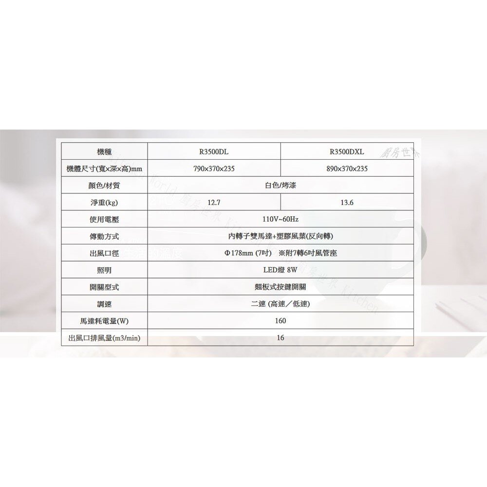 【免運費】 櫻花牌 R3500DL 80CM 隱藏式 除油煙機 R3500 限定區域送基本安裝-圖片-3