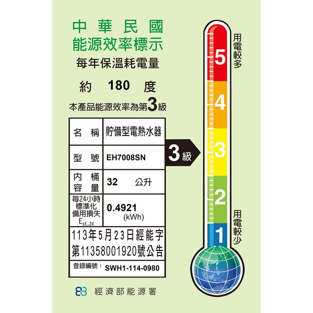 高雄 ALEX 電光舒活 EH7008SN 貯備型電能熱水器【32公升】-圖片-2