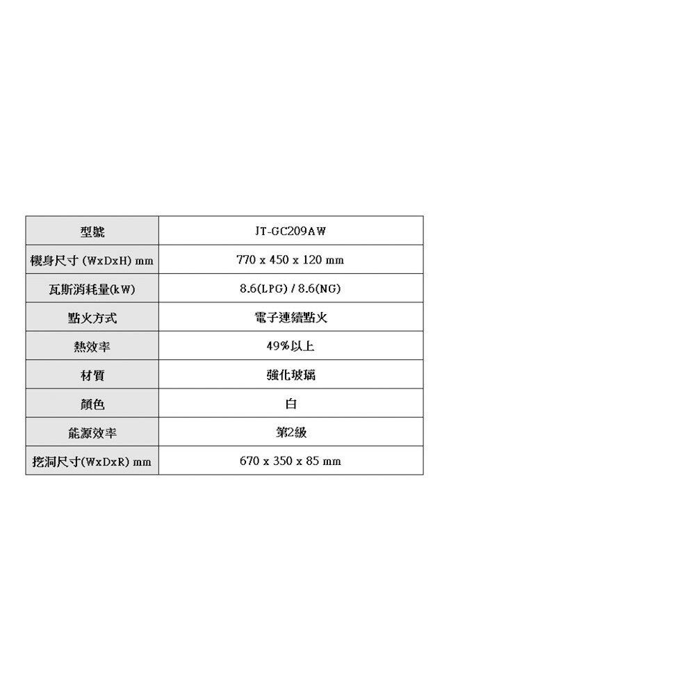 高雄 喜特麗 JT-GC209AW 雙口 白色 玻璃 檯面爐 JT-209 瓦斯爐 限定區域送基本安裝-圖片-5