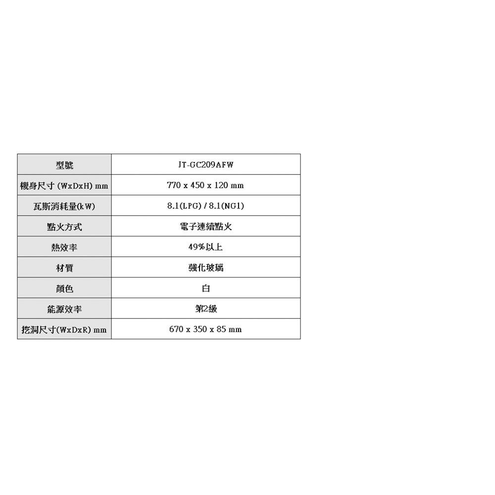 高雄 喜特麗 JT-GC209AFW 雙口白色玻璃檯面爐 JT-209 瓦斯爐 限定區域送基本安裝-圖片-5