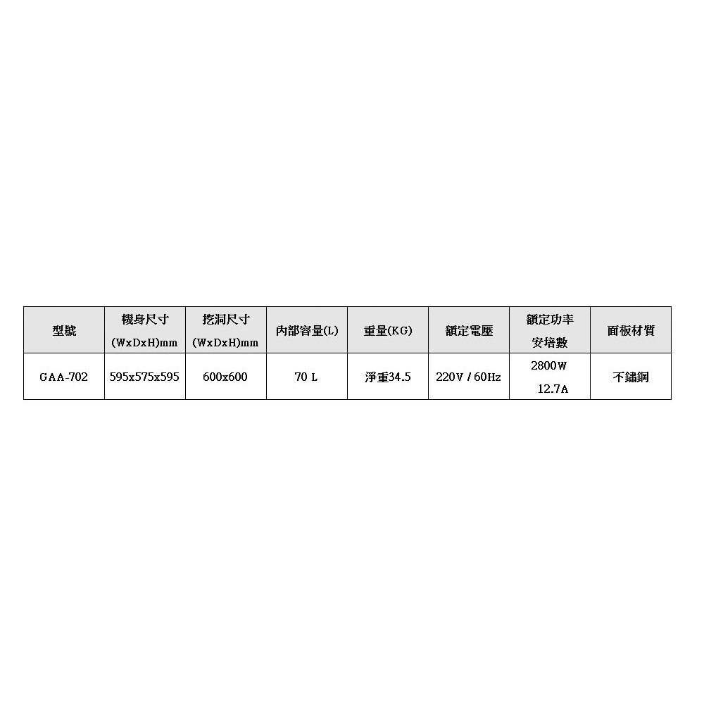高雄 喜特麗 GAA-702 烤箱 ☆嵌入式 設計 不銹鋼 材質把手 限定區域送基本安裝-圖片-5