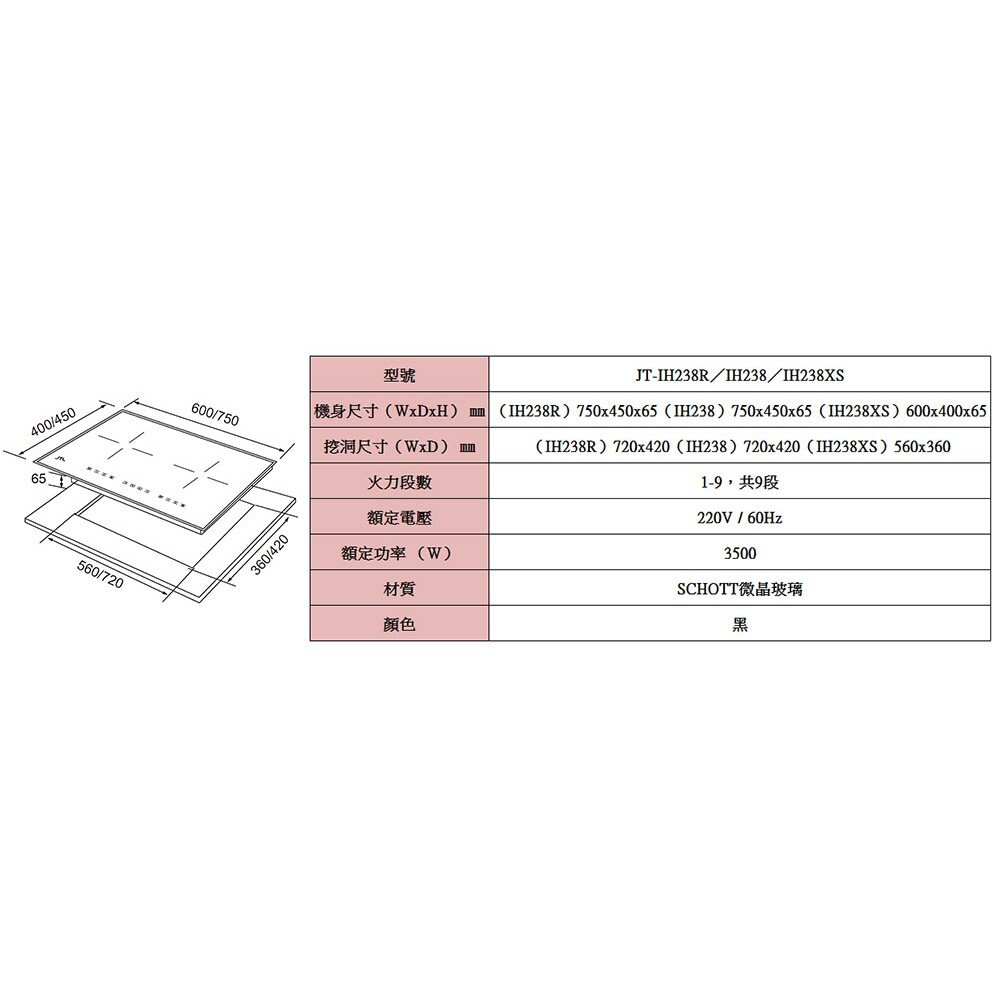 高雄 喜特麗 JT-IH238 IH 微晶 調理爐 JT-238 限定區域送基本安裝-圖片-4