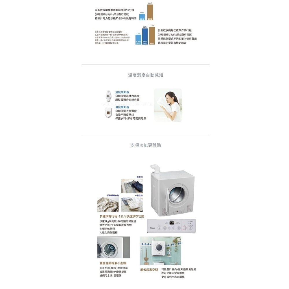 林內牌 RDT-62-TR-W 日本原裝進口 瓦斯乾衣機 烘乾機 烘衣機-圖片-4