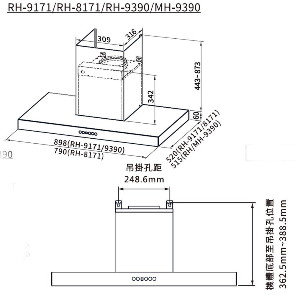 林內牌 油煙機 RH-9171 90cm 4D直吸 倒T式 排油煙機 限定區域送基本安裝-圖片-2