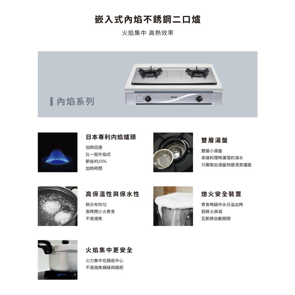 林內牌 瓦斯爐 RBTS-N201S 嵌入式內焰爐 ☆限量 限定區域送基本安裝-圖片-3
