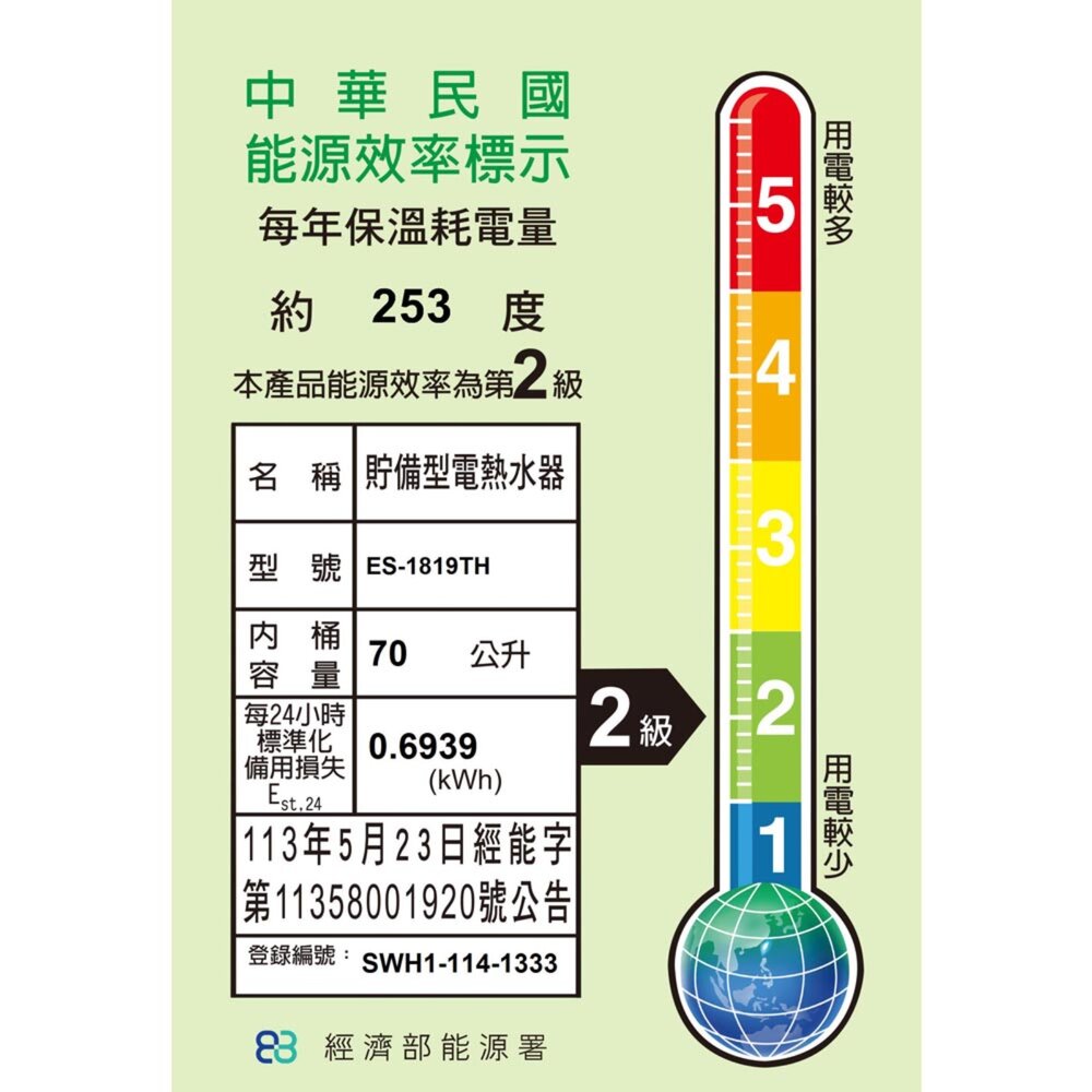 高雄 怡心牌 ES-1819TH 70L 橫掛 電能熱水器 ☆ ES-1819-圖片-2