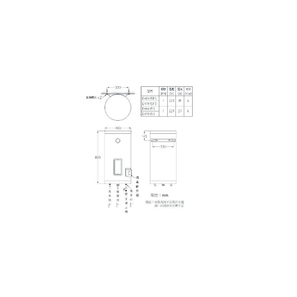 高雄 ALEX 電光舒活 EH6015FS 電熱水器 貯備型電能熱水器【56公升】-圖片-2