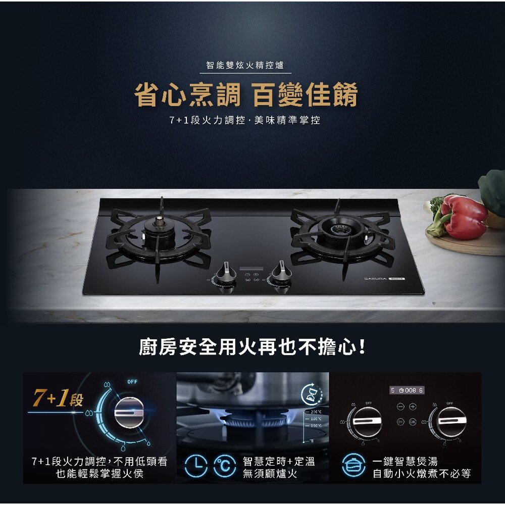 櫻花牌 G2929G AI智能雙炫火精控 瓦斯爐 檯面爐 7+1段火力調控 限定區域送基本安裝-圖片-3