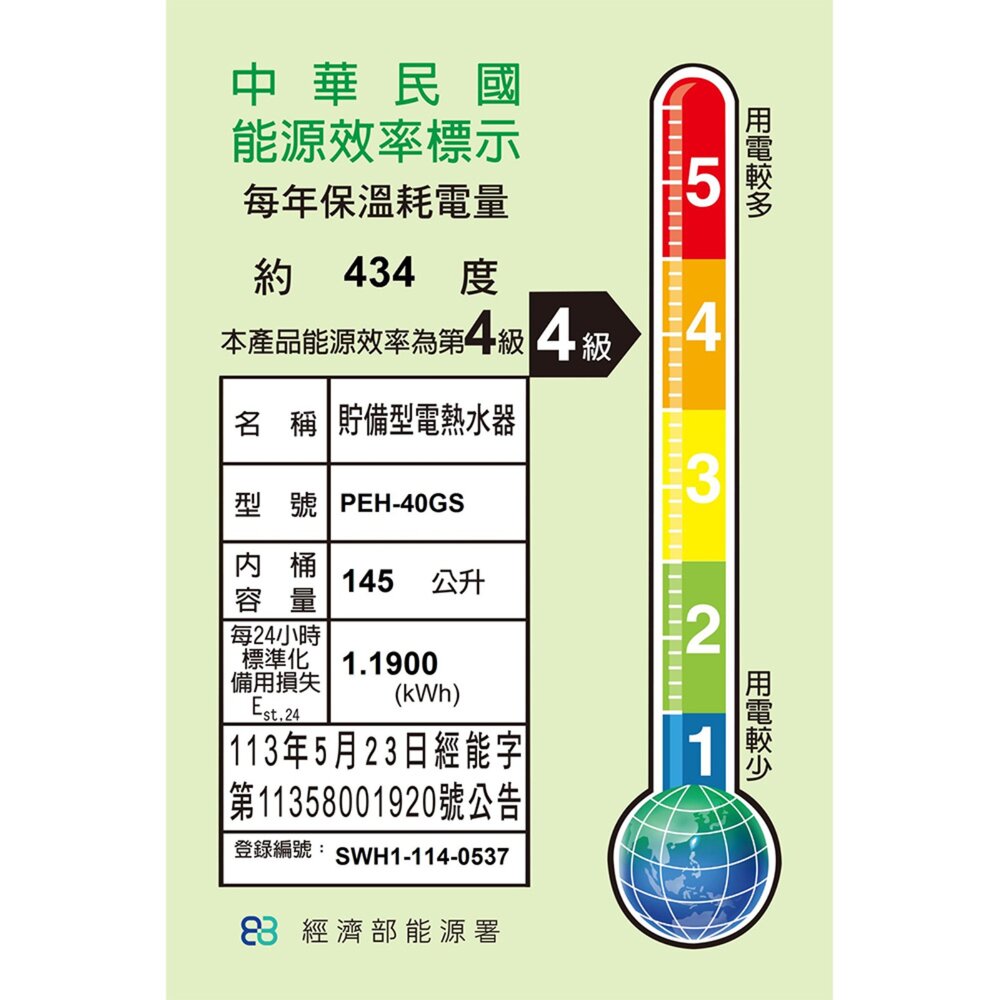 高雄 寶田 PEH-40GS  儲備型電熱水器 40加侖4KW 電熱水器-圖片-2