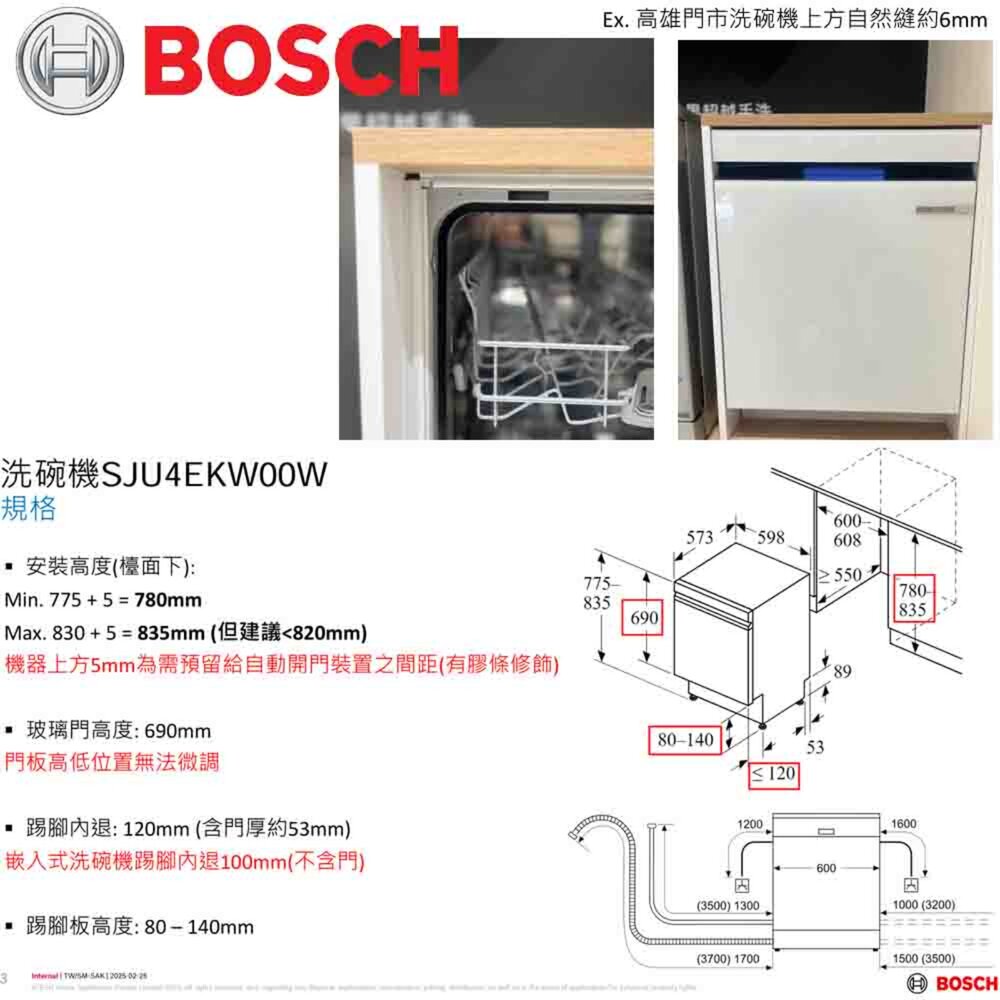 BOSCH 博世 SJU4EKW00W 白色亮面玻璃門 半嵌式 60cm 洗碗機 220V-圖片-4