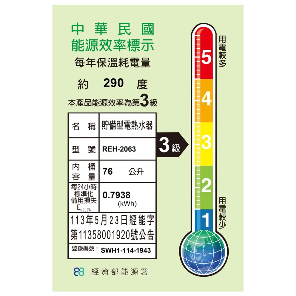 林內牌 REH-2063 20加侖 儲熱式 電熱水器 ☆不鏽鋼內桶 白鐵內膽 限定區域送基本安裝【KW廚房世界】-圖片-2