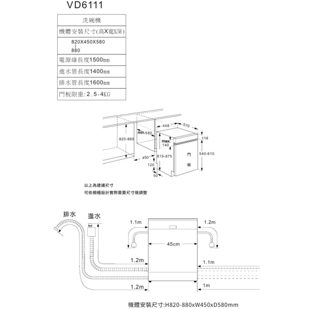 SVAGO VD6111 半嵌式45cm自動開門洗碗機 洗碗機-圖片-2