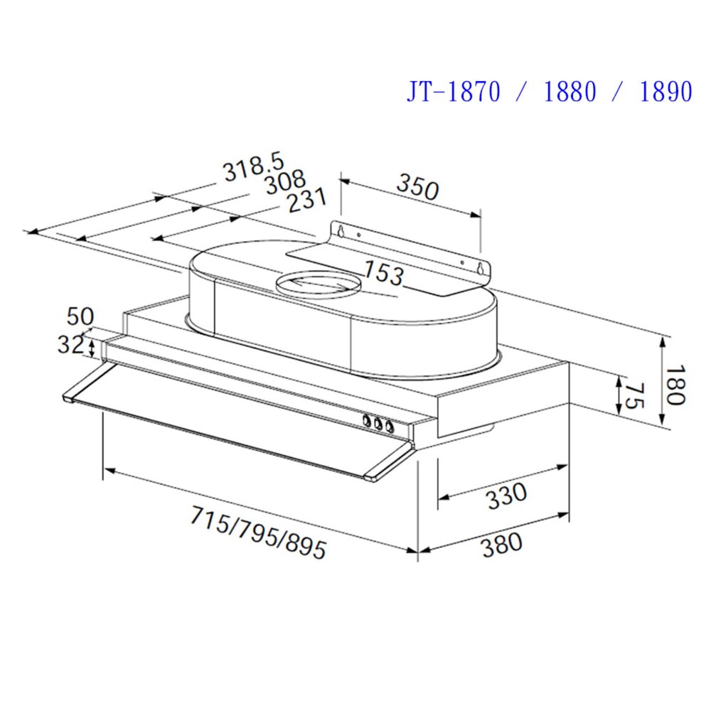 高雄 喜特麗 JT-1890 90公分 隱藏式 排油煙機 抽油煙機 限定區域送基本安裝-圖片-2