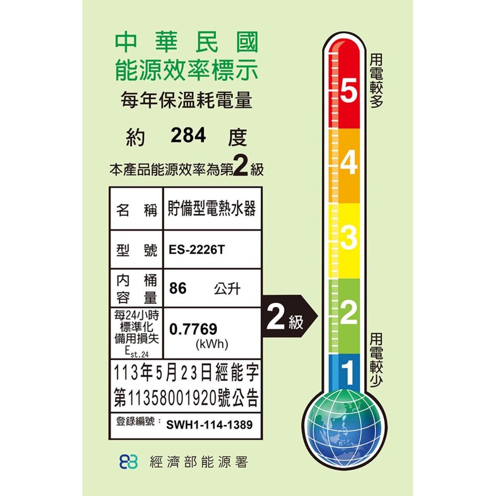 高雄 怡心牌 ES-2226T 86L 直掛式 電熱水器 2226-圖片-2
