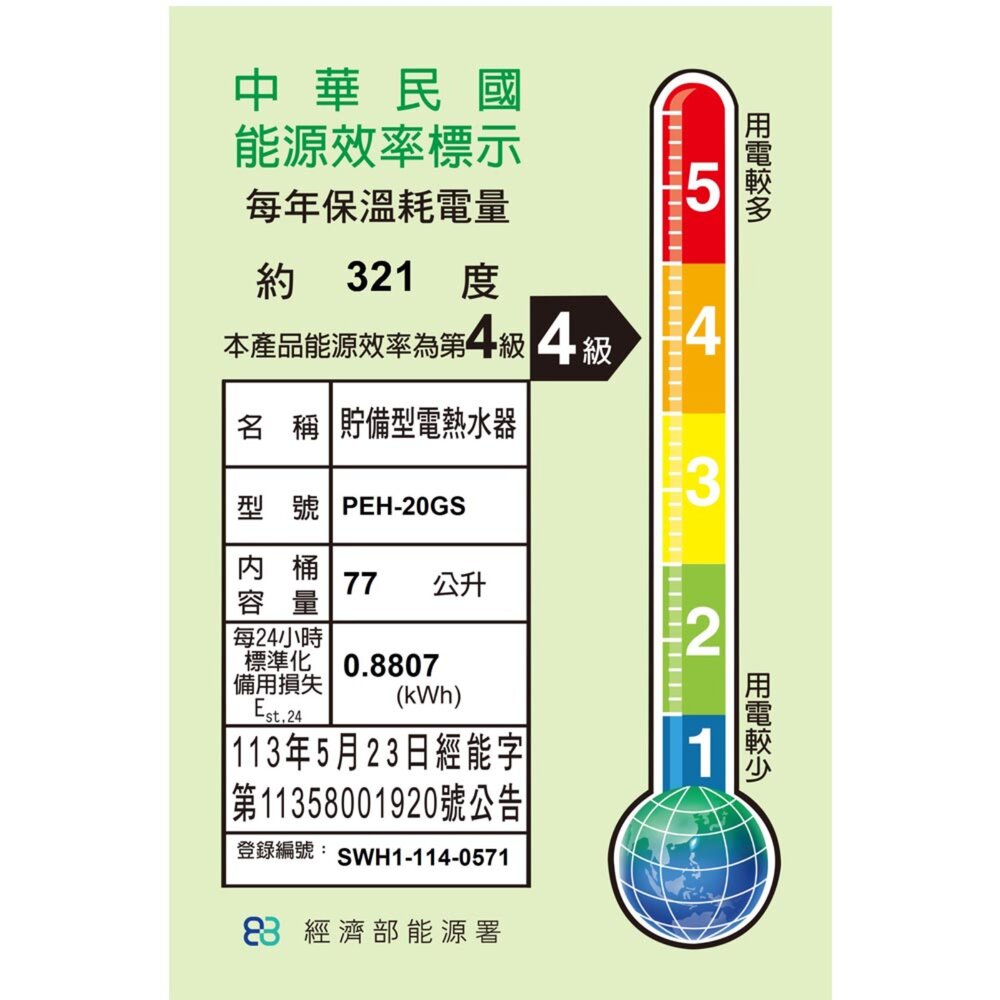 高雄 寶田 PEH-20GS 儲備型電熱水器 20加侖4KW 電熱水器-圖片-2