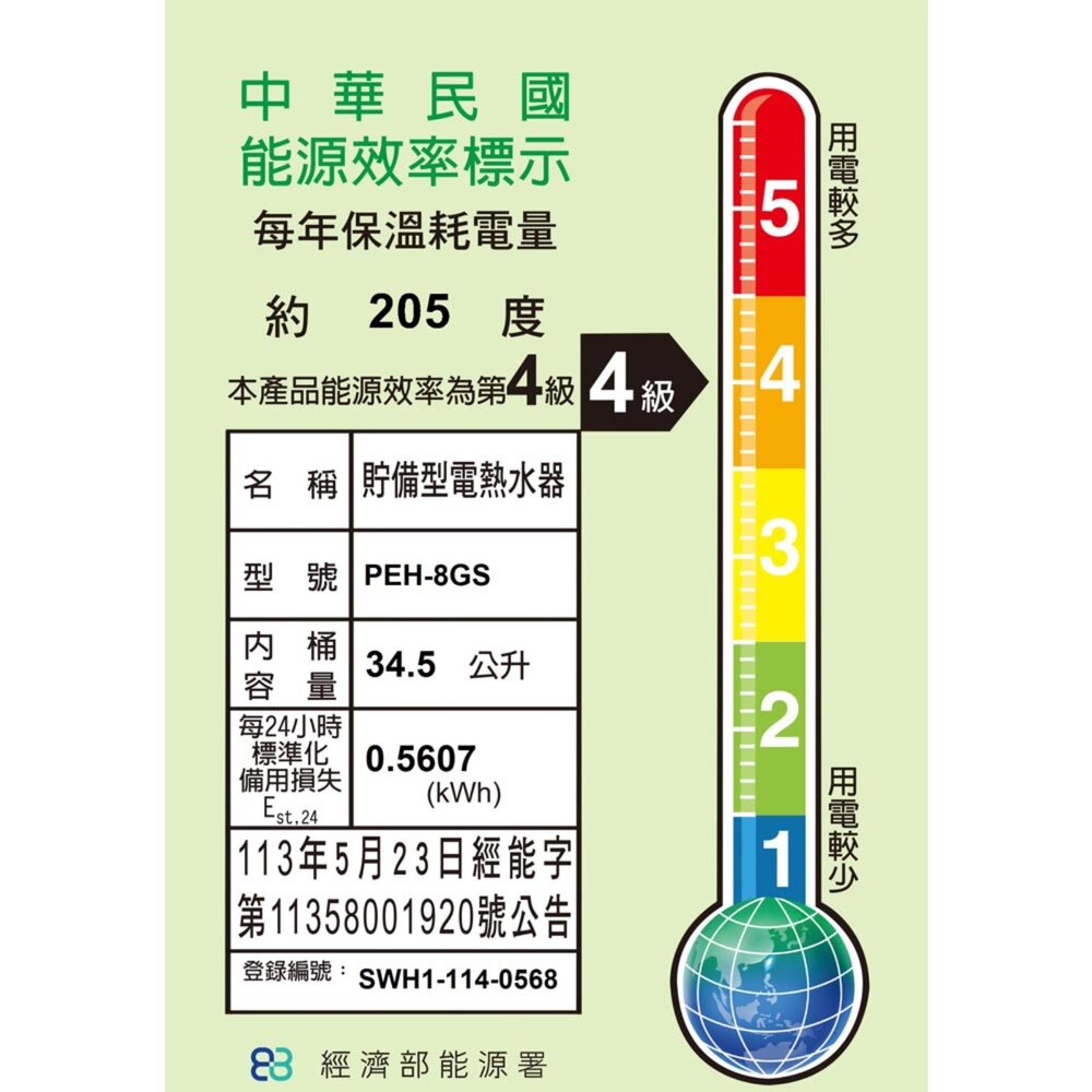 高雄 寶田 PEH-8GS 儲備型電熱水器 8加侖6KW 電熱水器-圖片-2