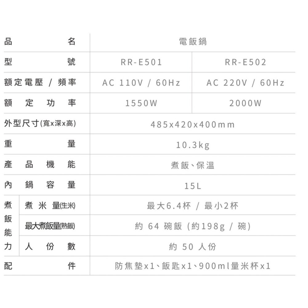林內牌 RR-E501 營業用電子煮飯鍋 (50人份) 110V 220v 飯鍋 不含安裝-圖片-3