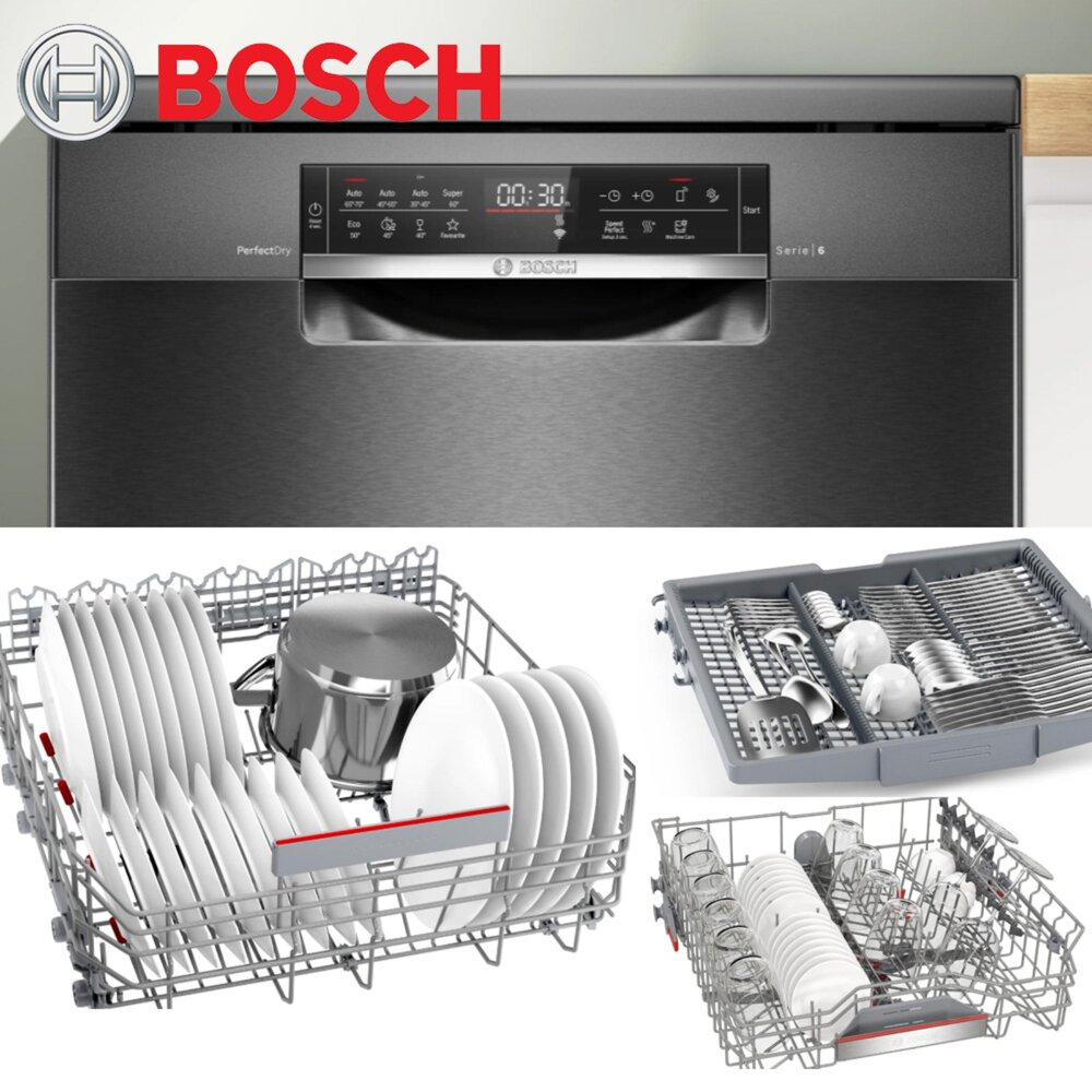 BOSCH SMS6ZCC00X 6系列 沸石乾燥 3D熱氣流 獨立式洗碗機 60 cm 黑不銹鋼色 110v-圖片-4