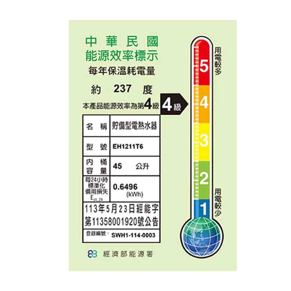 櫻花牌 EH1211T6 ECOi省電儲熱式電熱水器 限定區域送基本安裝-圖片-2