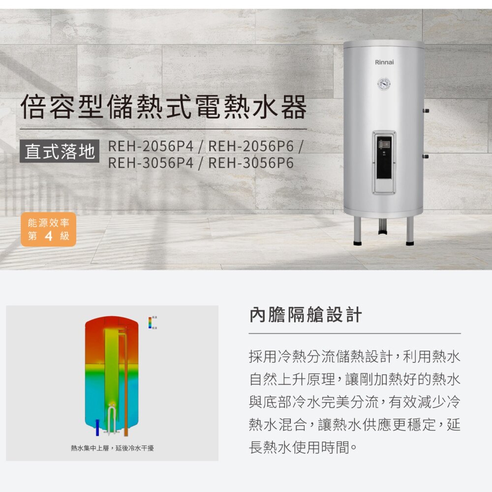 林內牌 REH-3056P4 倍容型 儲熱式電熱水器 限定區域含基本安裝-圖片-6