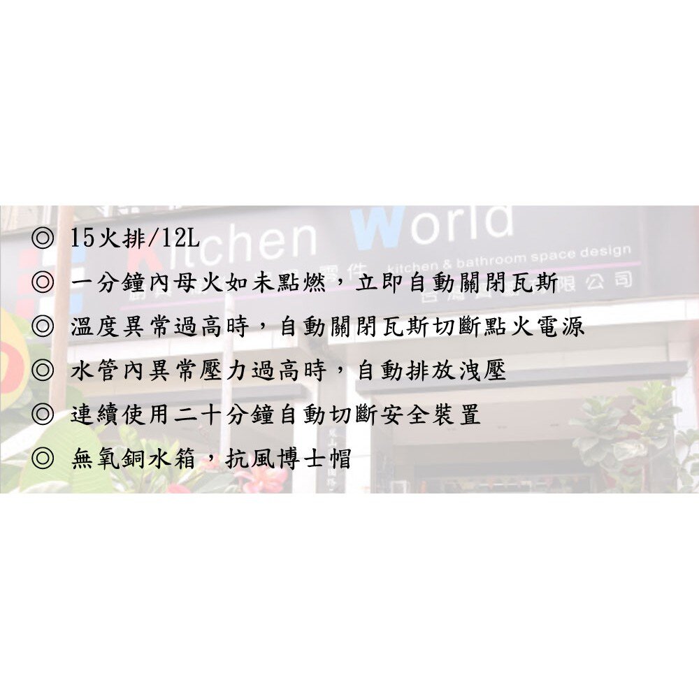 高雄 HMK 鴻茂 屋外抗風 H-6150 12L 自然排氣 瓦斯 熱水器 屋外型 可刷卡【KW廚房世界】-圖片-3