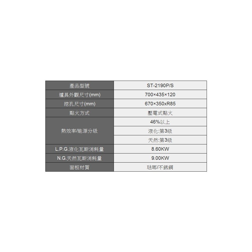 高雄豪山牌 ST-2190 P/S 琺瑯 歐化檯面爐 ST-2190 瓦斯爐 不含安裝-圖片-4