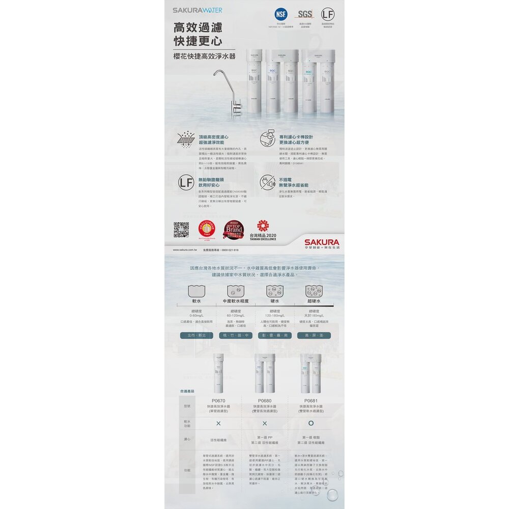 【免運費】 高雄 櫻花牌 P0681 快捷高效 淨水器 (雙管軟水過濾型) 限定區域送基本安裝-圖片-6