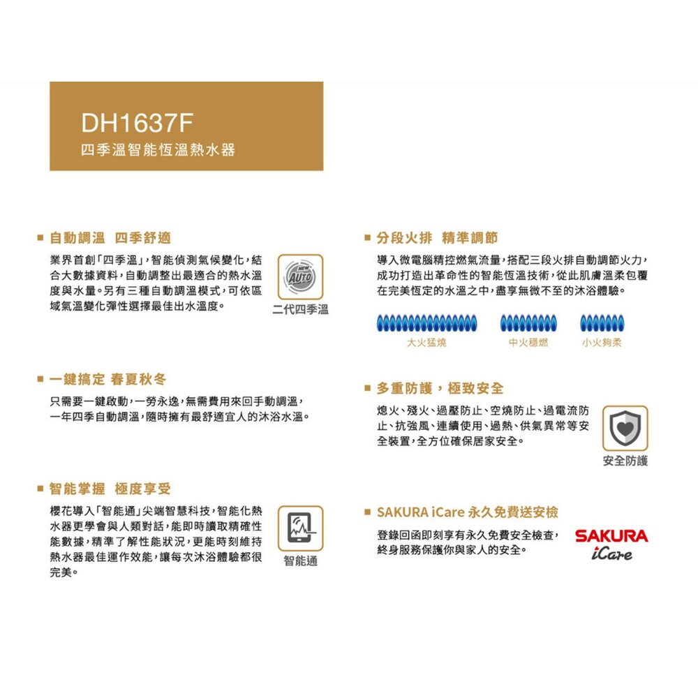 【免運費】 高雄 櫻花牌 DH1637F 16L 四季溫 智能恆溫 熱水器 1637 限定區域送基本安裝-圖片-4
