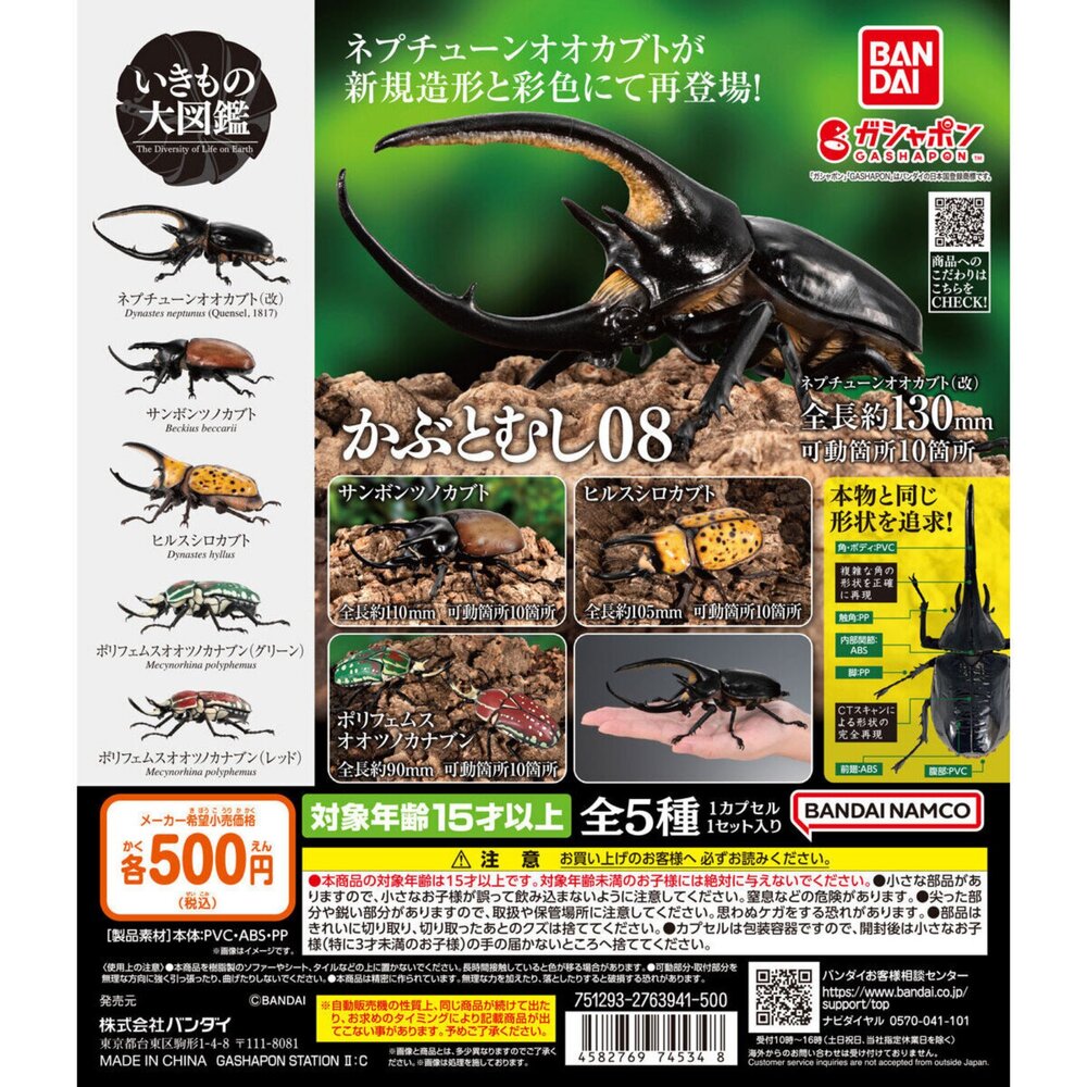 241111205039-🔥現貨🔥生物大圖鑑 甲蟲08 萬代 扭蛋 轉蛋 海神大兜蟲 三叉戟大兜蟲 花金龜 美西白犀金龜