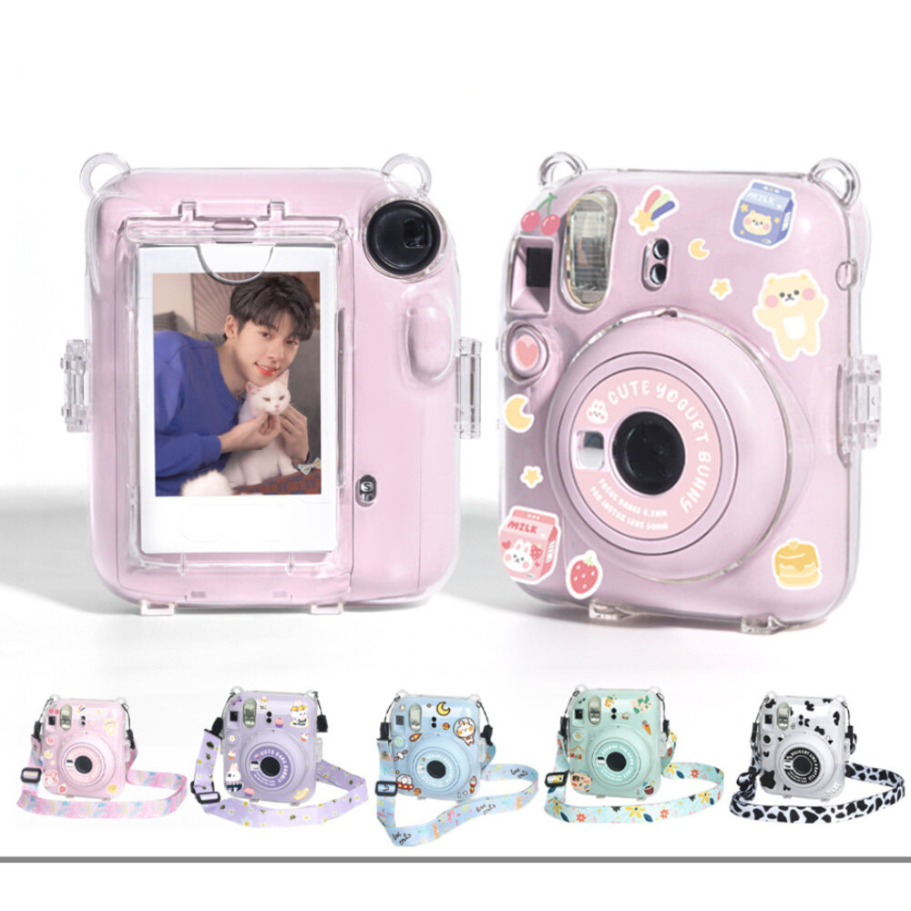 22036468370-📷現貨 富士 instax mini 12 專用水晶殼 保護殼 mini12 透明/貼紙彩繪版 附風格背帶