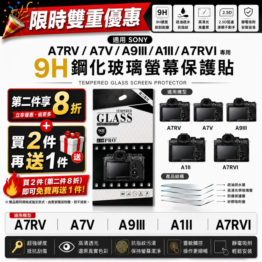 260806203041-✨索尼📷 SONY A7RV / A7V / A9III / A1II / A7RVI 專用 9H鋼化貼 買2送1/第2