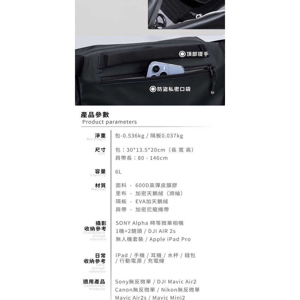 💯正品 優籃子 Ulanzi PB008 拍立得 GR3 相機包 攝影包 郵差包 防潑水 高耐磨 / 6L大容量-圖片-19