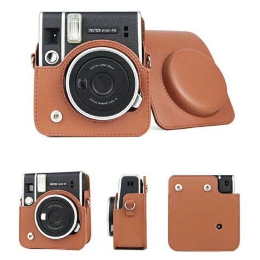 📷現貨 富士 instax mini 40 專用皮套 原廠/副廠/水晶殼 相機包 復古黑 棕 咖啡 白 附背帶-圖片-7