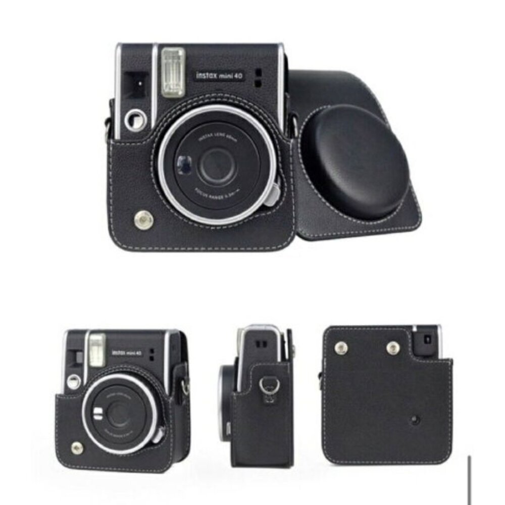 📷現貨 富士 instax mini 40 專用皮套 原廠/副廠/水晶殼 相機包 復古黑 棕 咖啡 白 附背帶-圖片-8