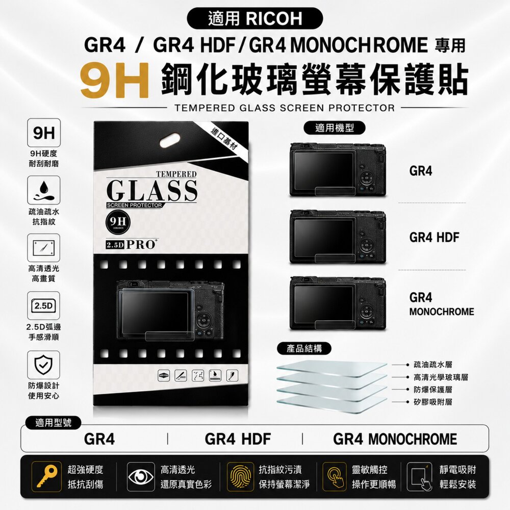 ✨理光📷 RICOH GR4 / GR4 HDF / MONOCHROME 專用 9H鋼化貼 買2送1/第2件8折 高透-圖片-1