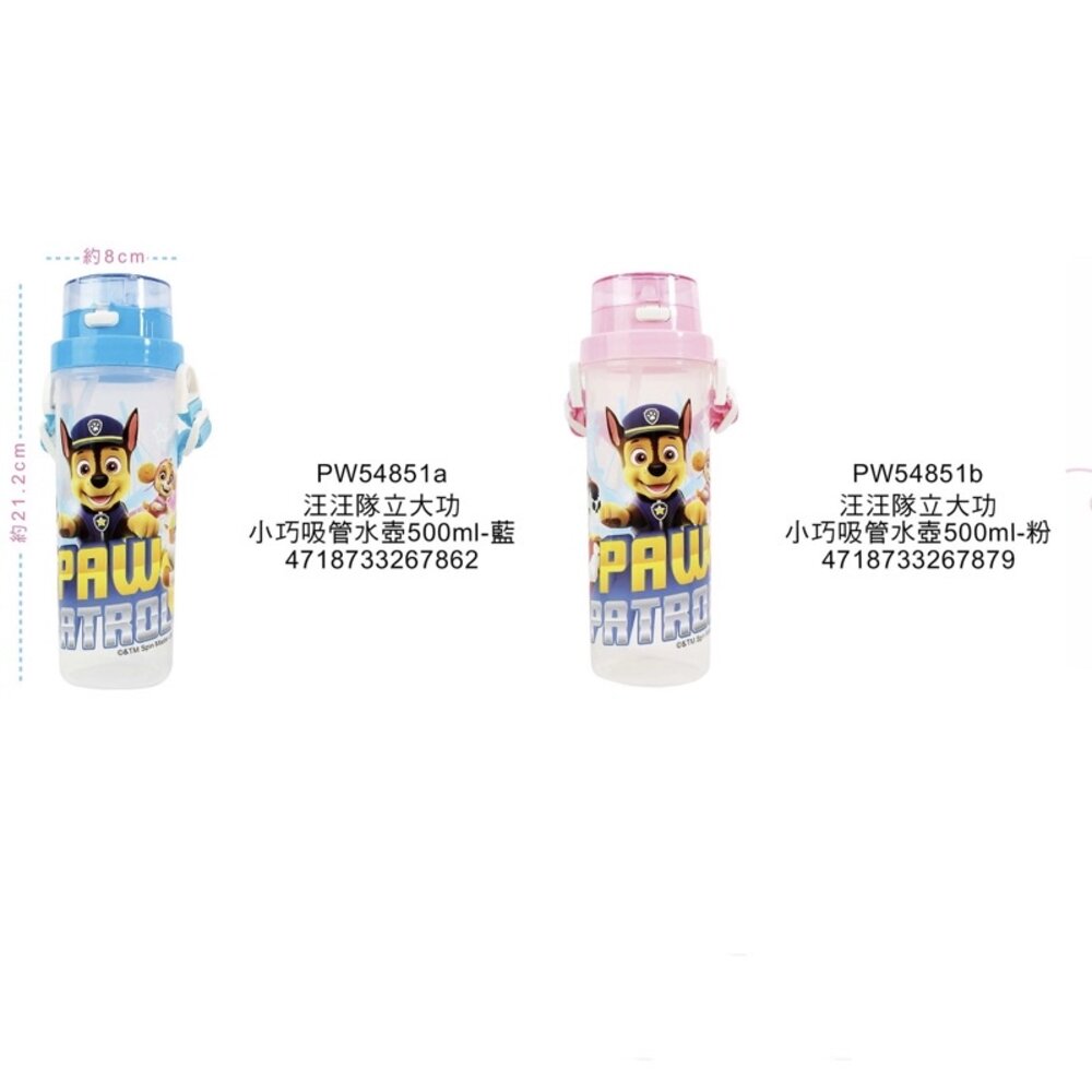 媽媽買 吉伊卡哇 佩佩豬 汪汪隊立大功 巧虎 角落小夥伴 KITTY 美樂蒂 大耳狗 小巧吸管水壺(500ml)-圖片-3
