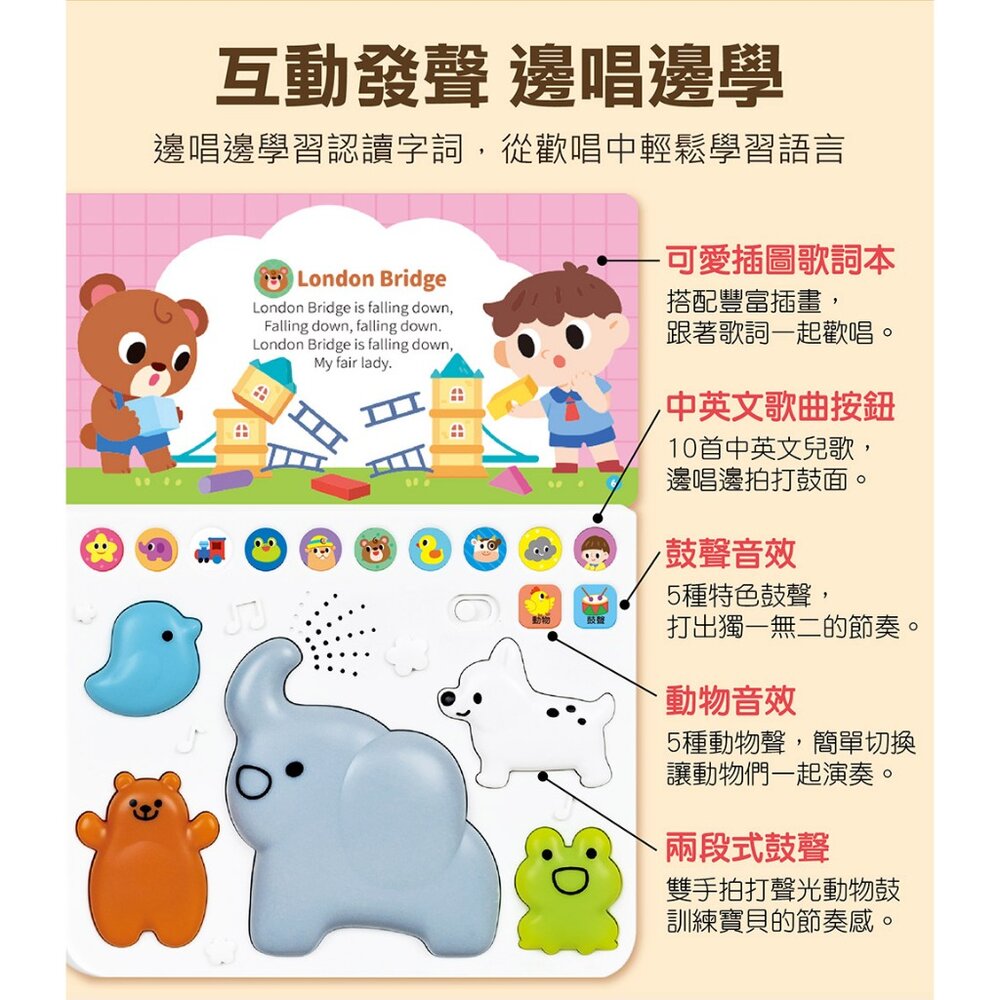 媽媽買 動物樂隊拍拍鼓 風車寶貝 FOOD超人 有聲書 拍拍鼓-圖片-5