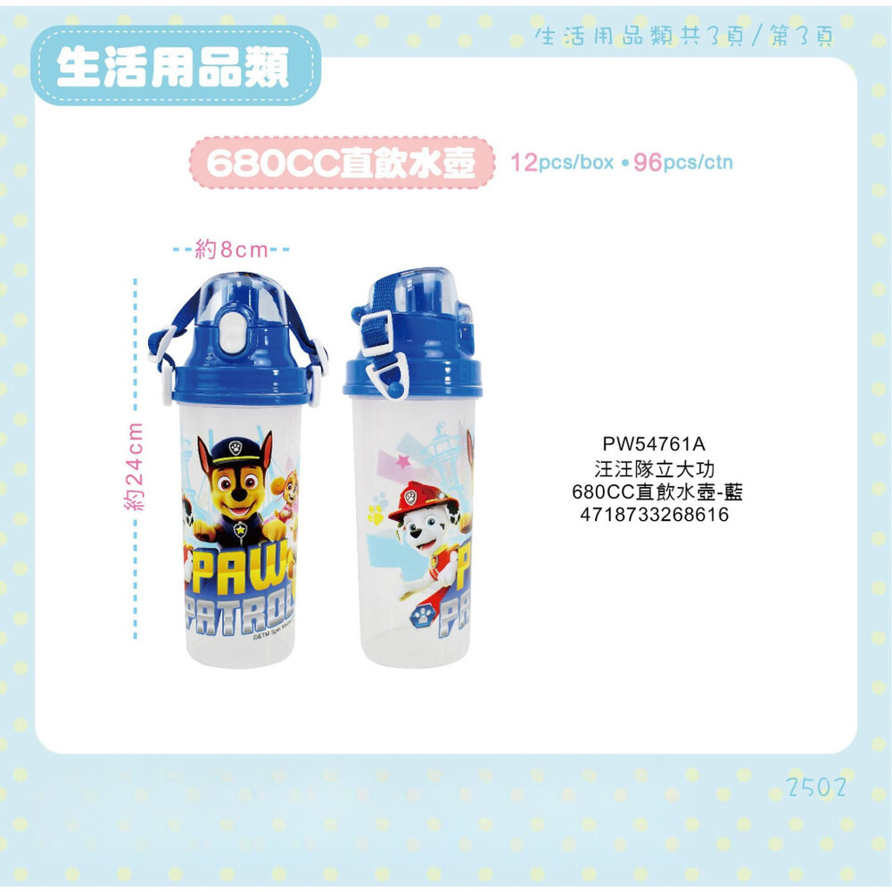 媽媽買 直飲水壺 (680ml) 角落生物 角落小夥伴 兒童水壺 安全材質 汪汪隊 佩佩豬-圖片-3