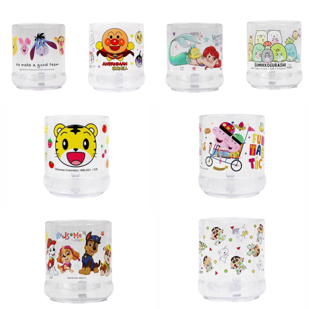 000216-媽媽買 AS透明水杯 佩佩豬 蠟筆小新 麵包超人 巧虎 汪汪隊 角落生物 迪士尼 公主 維尼 壓克力 把手水杯 透明水杯